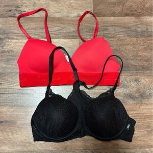 victoria’s secret PINK black lace & red bra set of two